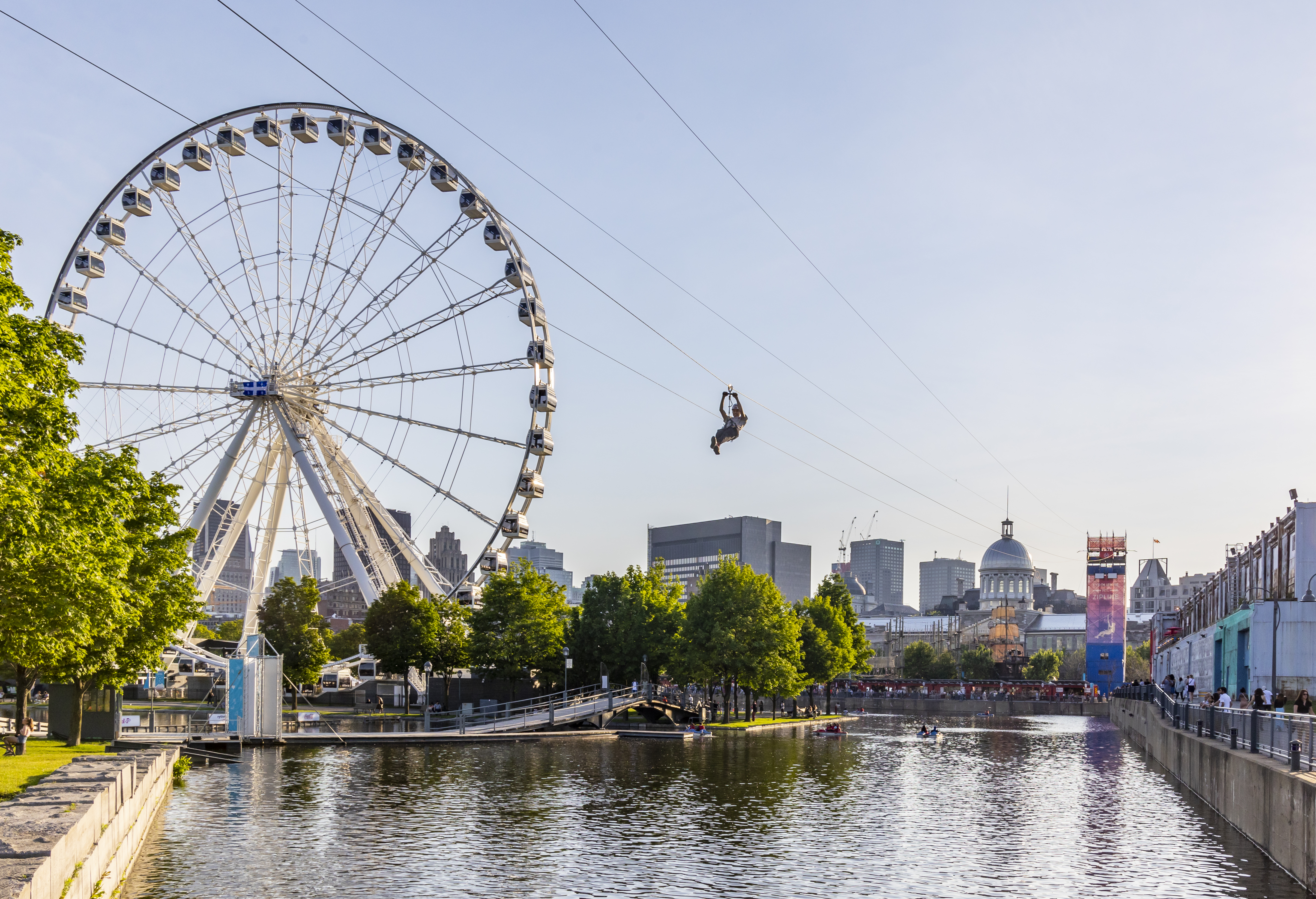 View of Montreal's large ferris wheel and zipline