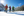 A group of snowshoers in Lake Louise take in the wintry view which surrounds them