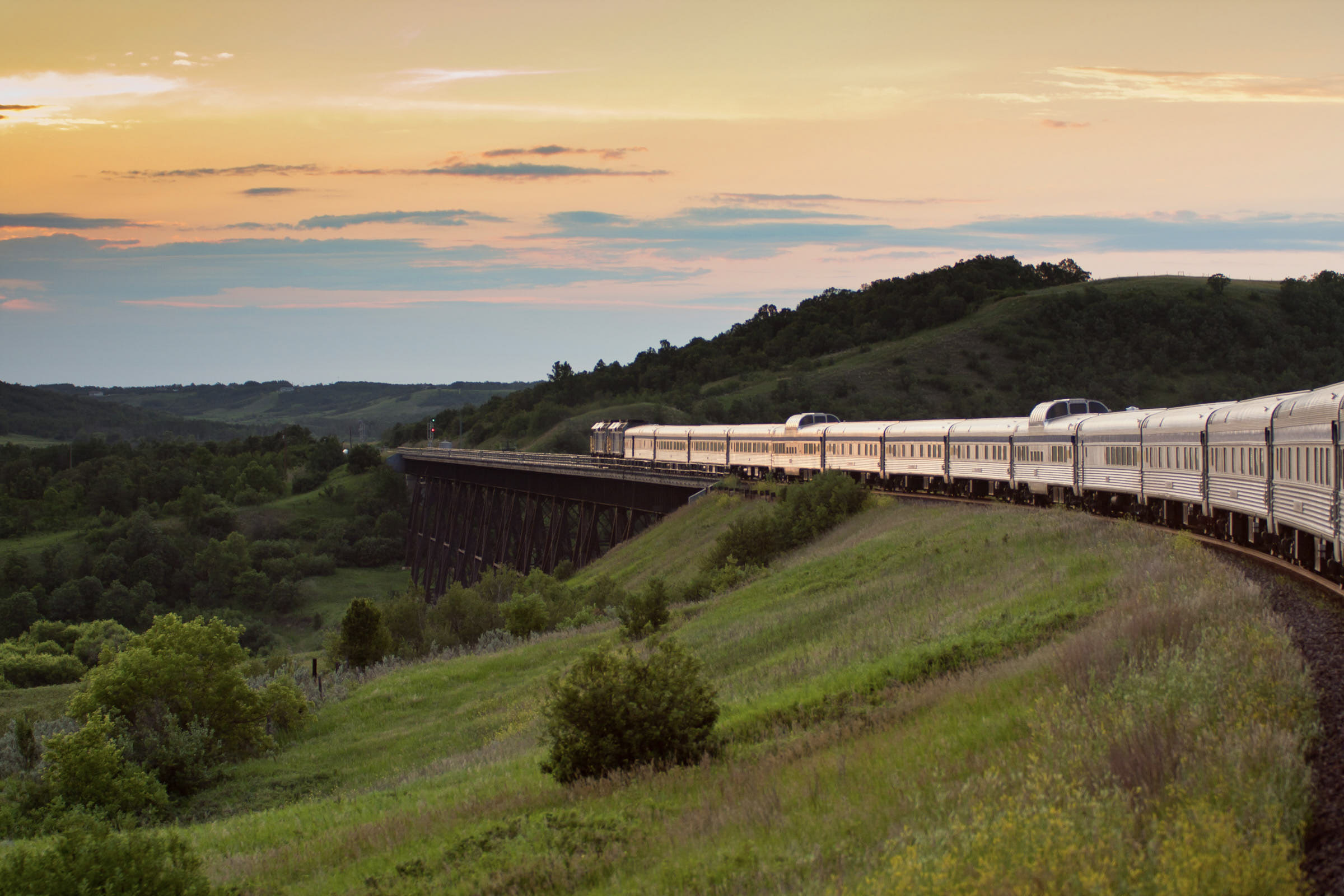 The Canadian train travelling across the Prairies between Toronto and Vancouver