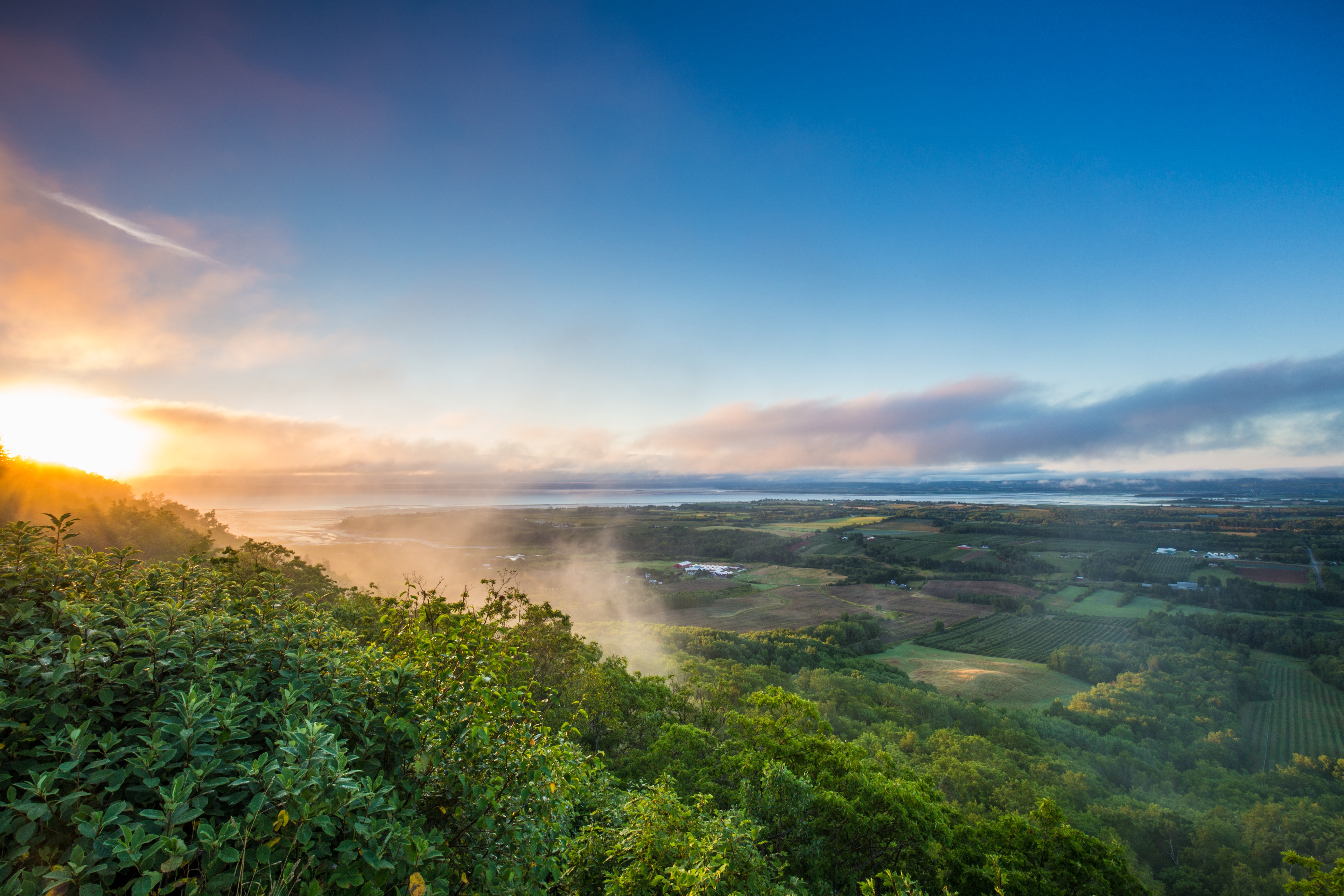 Lush farmland and counties from Blomidon Look-Off near Canning in Nova Scotia