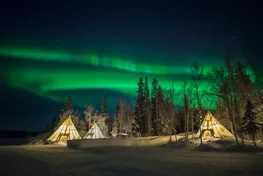 The northern lights over Aurora Village near Yellowknife