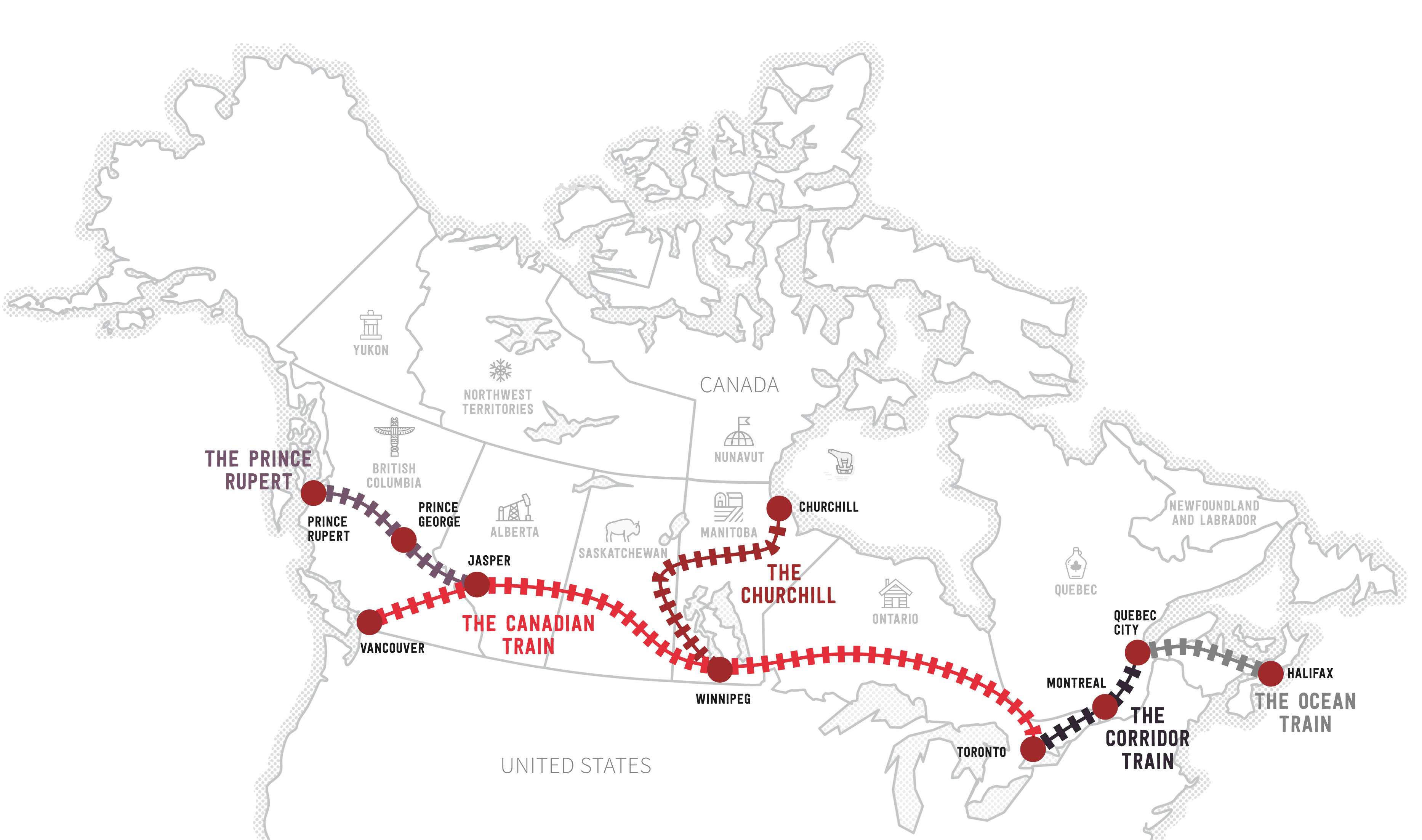 Map of VIA Rail Train routes within Canada