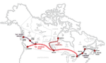 Map of VIA Rail Train routes within Canada