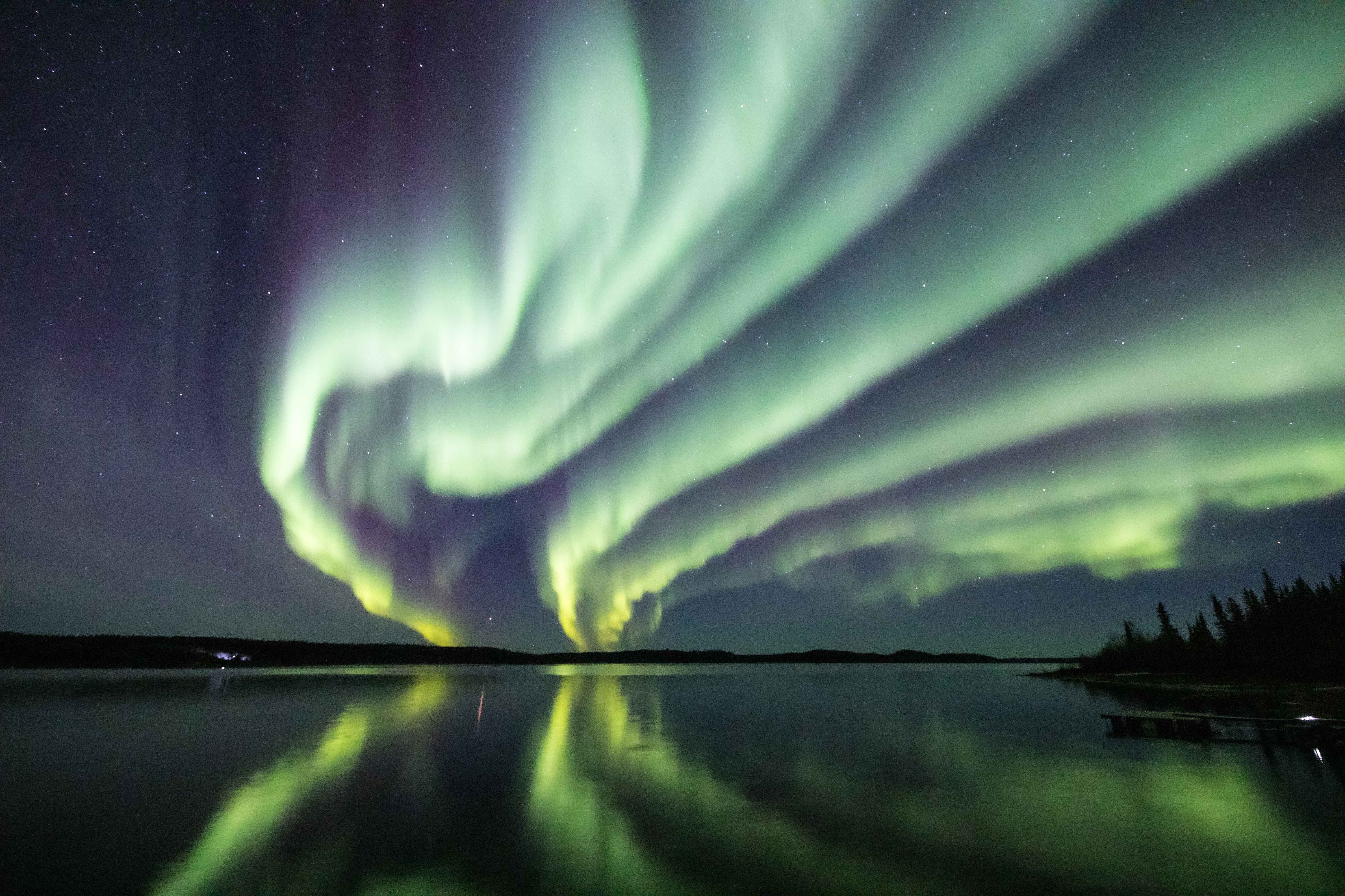 Northern Lights over a lake in the Northwest Territories