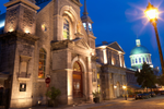 dusk image of Notre-Dame-de-Bon-Secours Chapel and Marche Bonsecours in Montreal