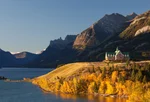 The Prince of Wales Hotel on Waterton Lakes in fall