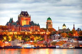 Quebec City skyline along the St Lawrence River, evening