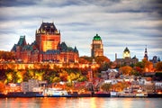 Quebec City skyline along the St Lawrence River, evening