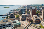 Aerial view of the Halifax metropolitan area and the ocean