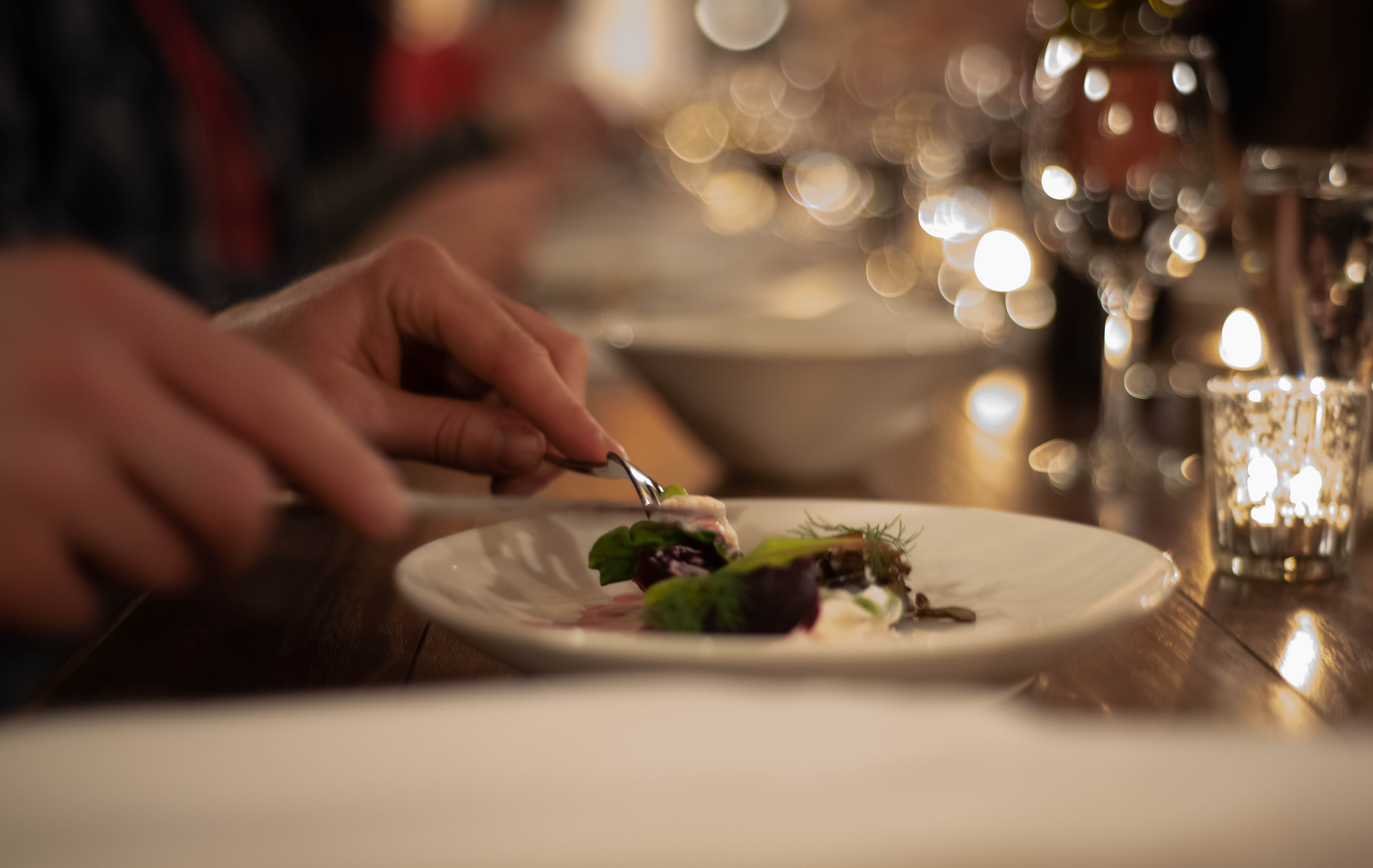 Dining close-up at a pop-up restaurant, Dan's Diner, in Tundra Buggy in Churchill, Manitoba