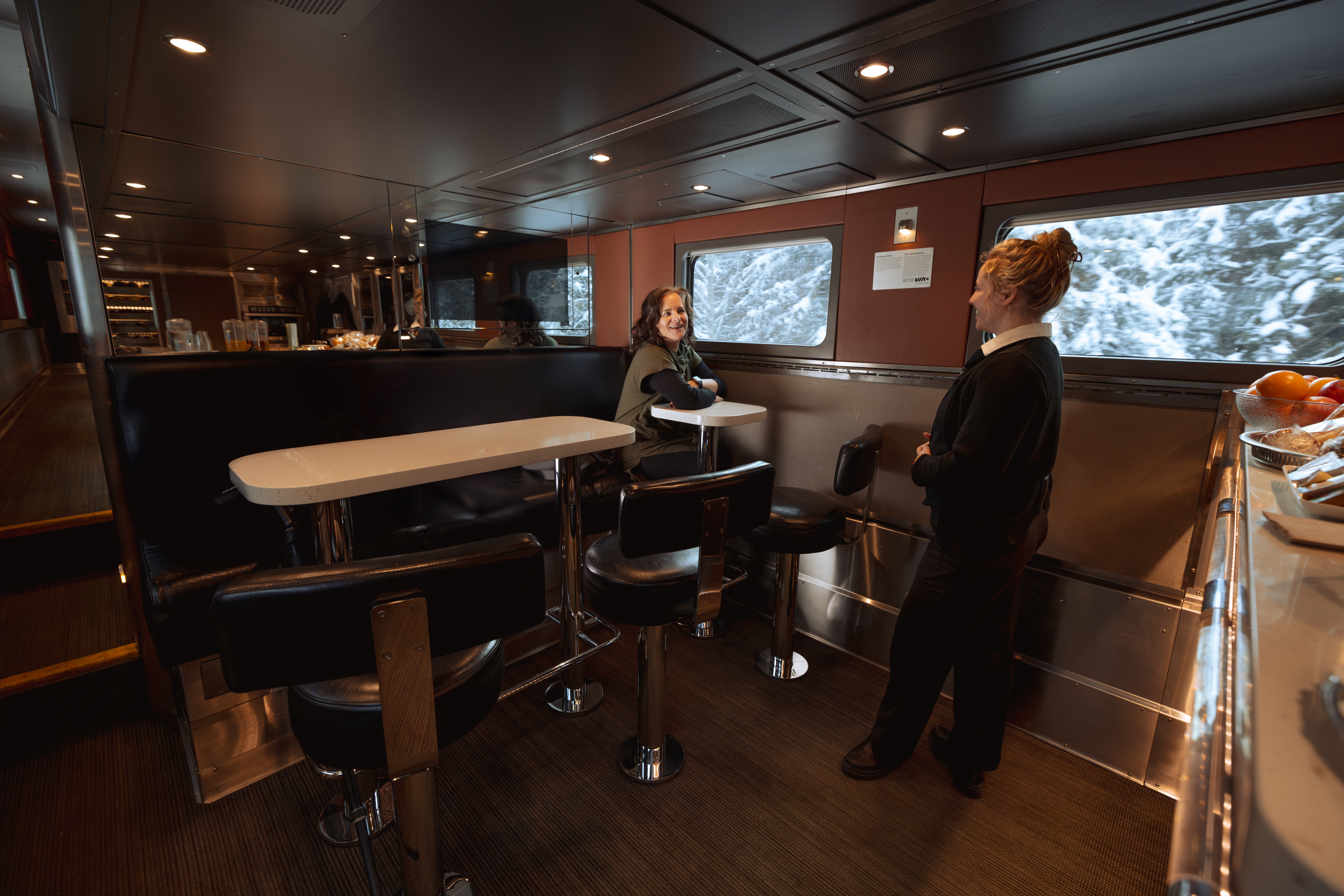 The lounge in the Park Car on the Canadian Train is available to Sleeper Plus and Prestige passengers.