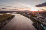 View of downtown Moncton and Petitcodiac River at sunset