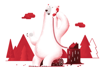 Cartoon polar bear speaking on the phone