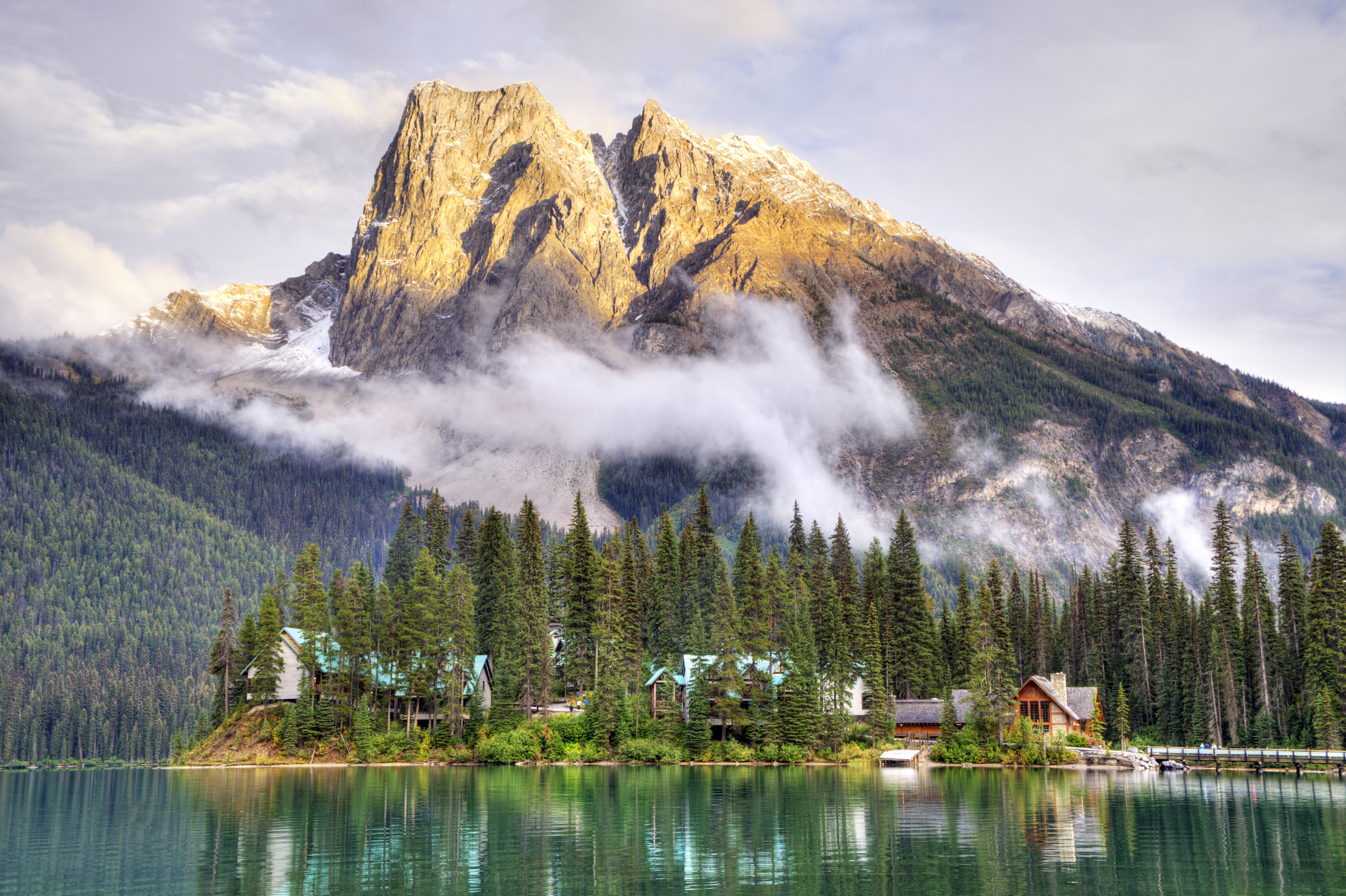 Emerald Lake Lodge in Yoho National Park with a large mountain behind