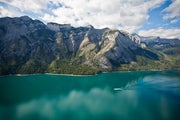 Aerial view of Lake Minnewanka in Banff
