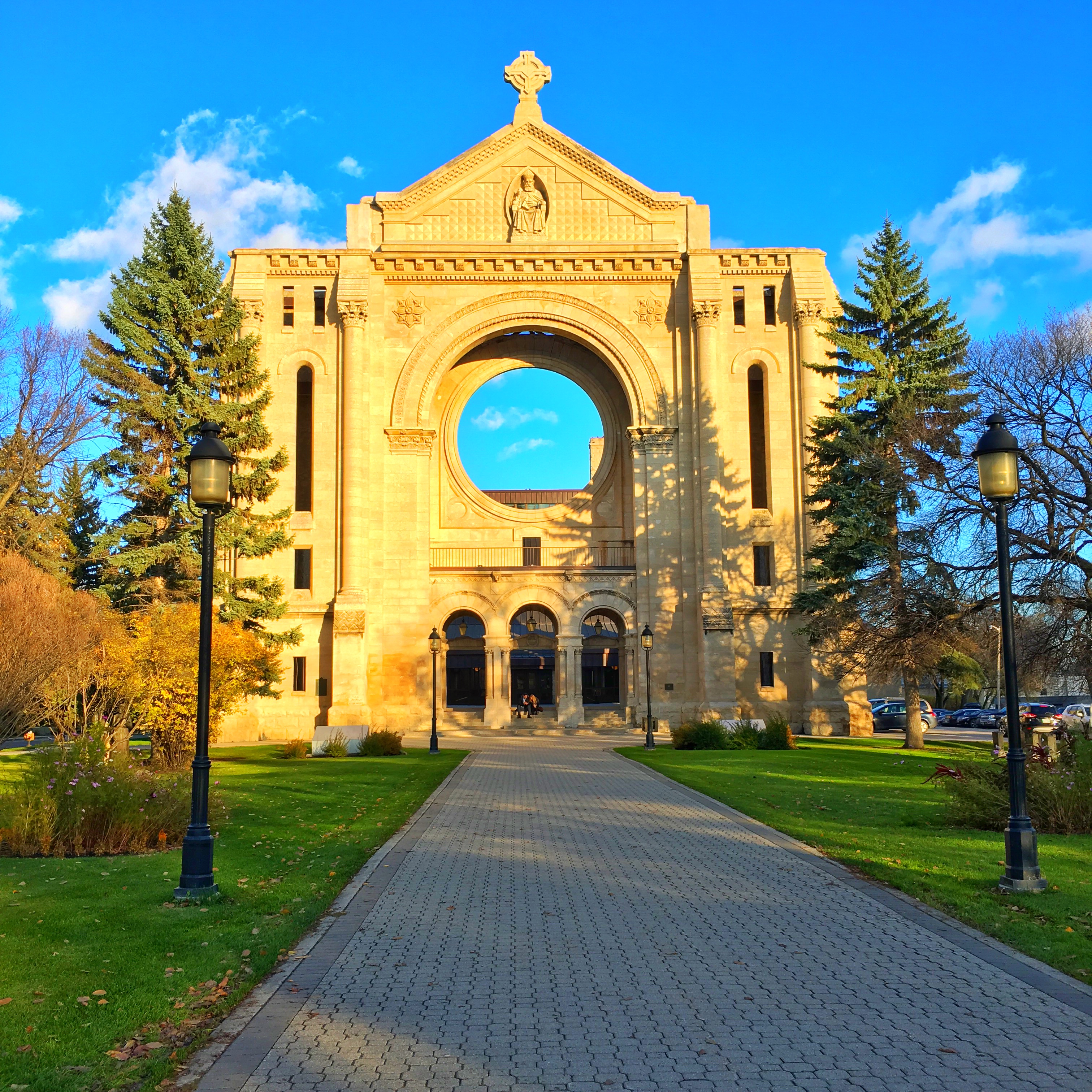 View of St Boniface Cathedral on a sunny day in fall