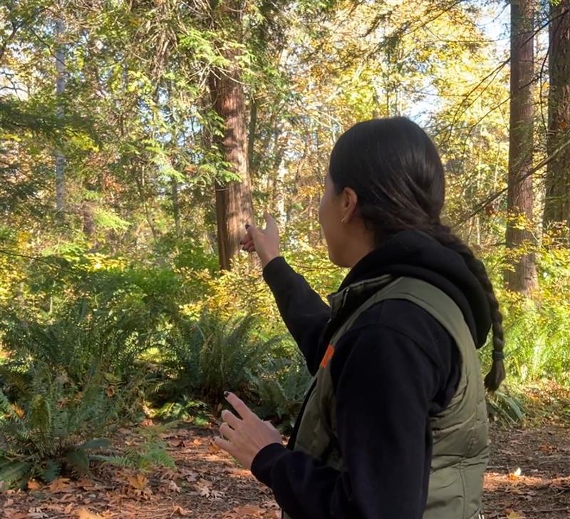 Talaysay Campo speaking on the Talking Trees Tour