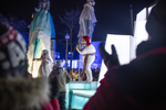 Bonhomme, a snowman mascot, on stage during an evening at the Quebec Winter Carnival