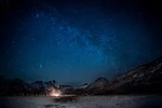 Starry night sky over an airfield in the Jasper National Park Dark Sky Preserve