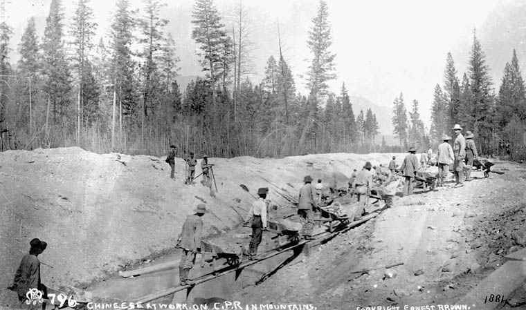 Chinese labourers building the Canadian Pacific Railway track through B.C.