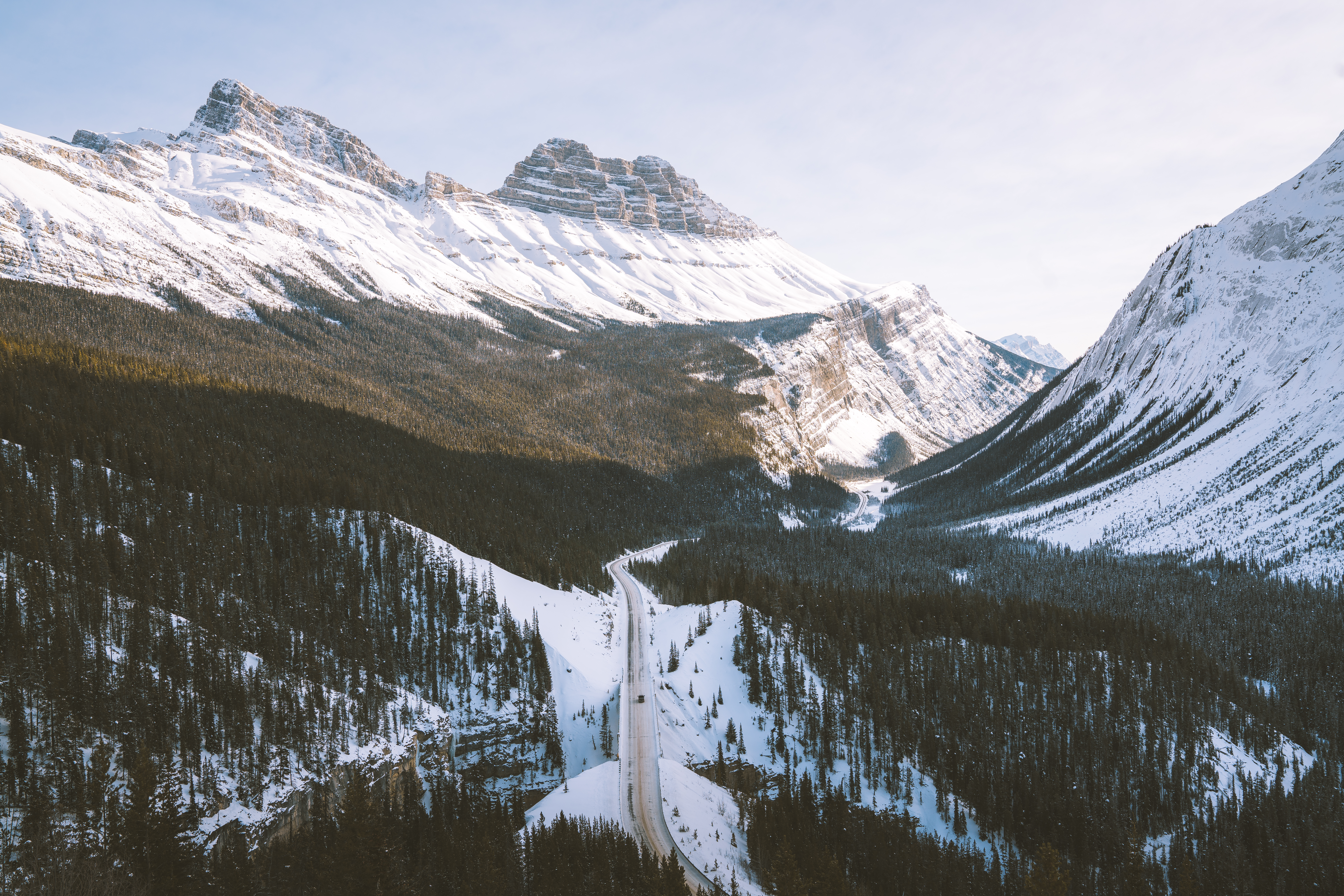 Aerial view of the Icefields Parkway mountains