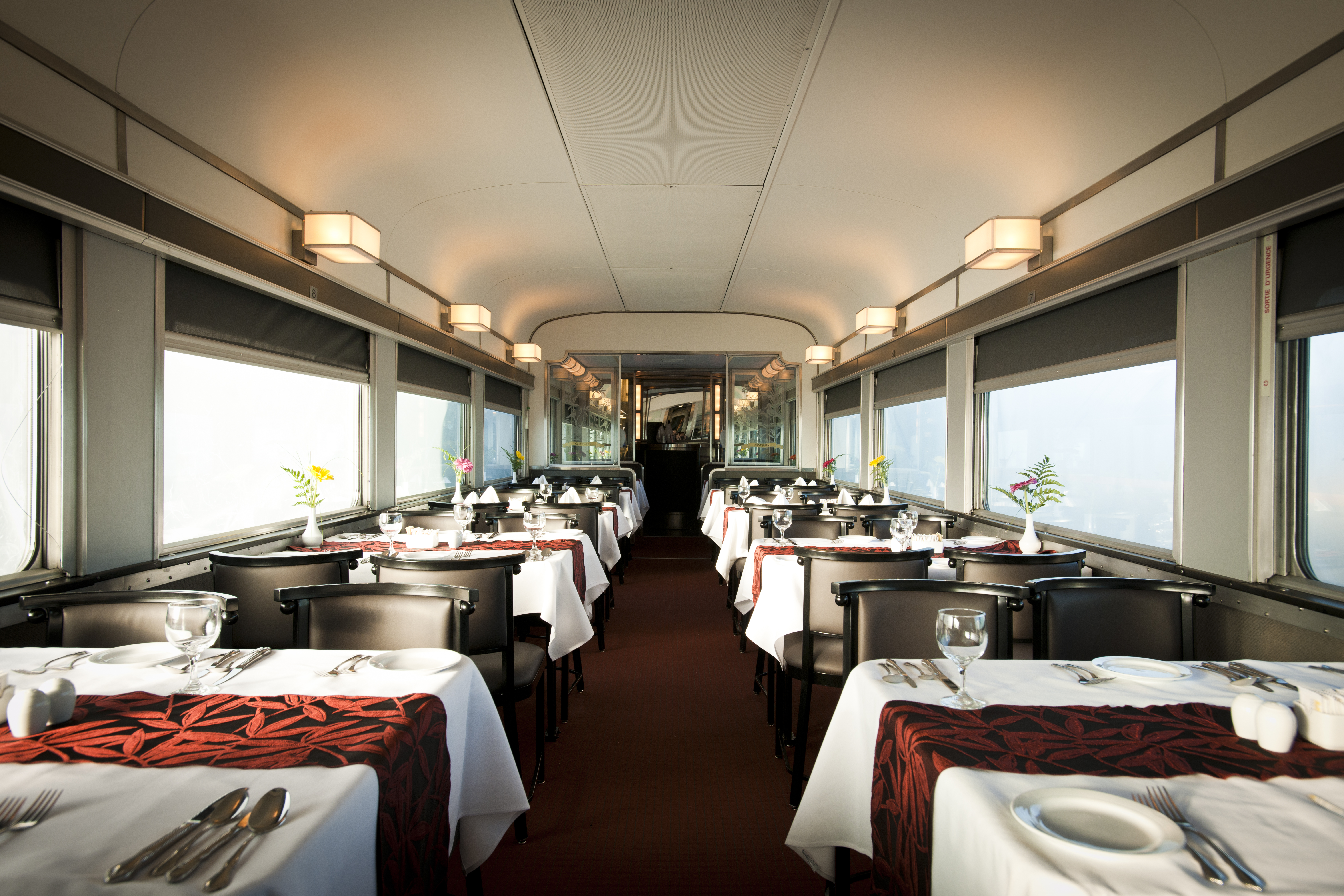 A view inside one of VIA's dining cars inside The Canadian train 