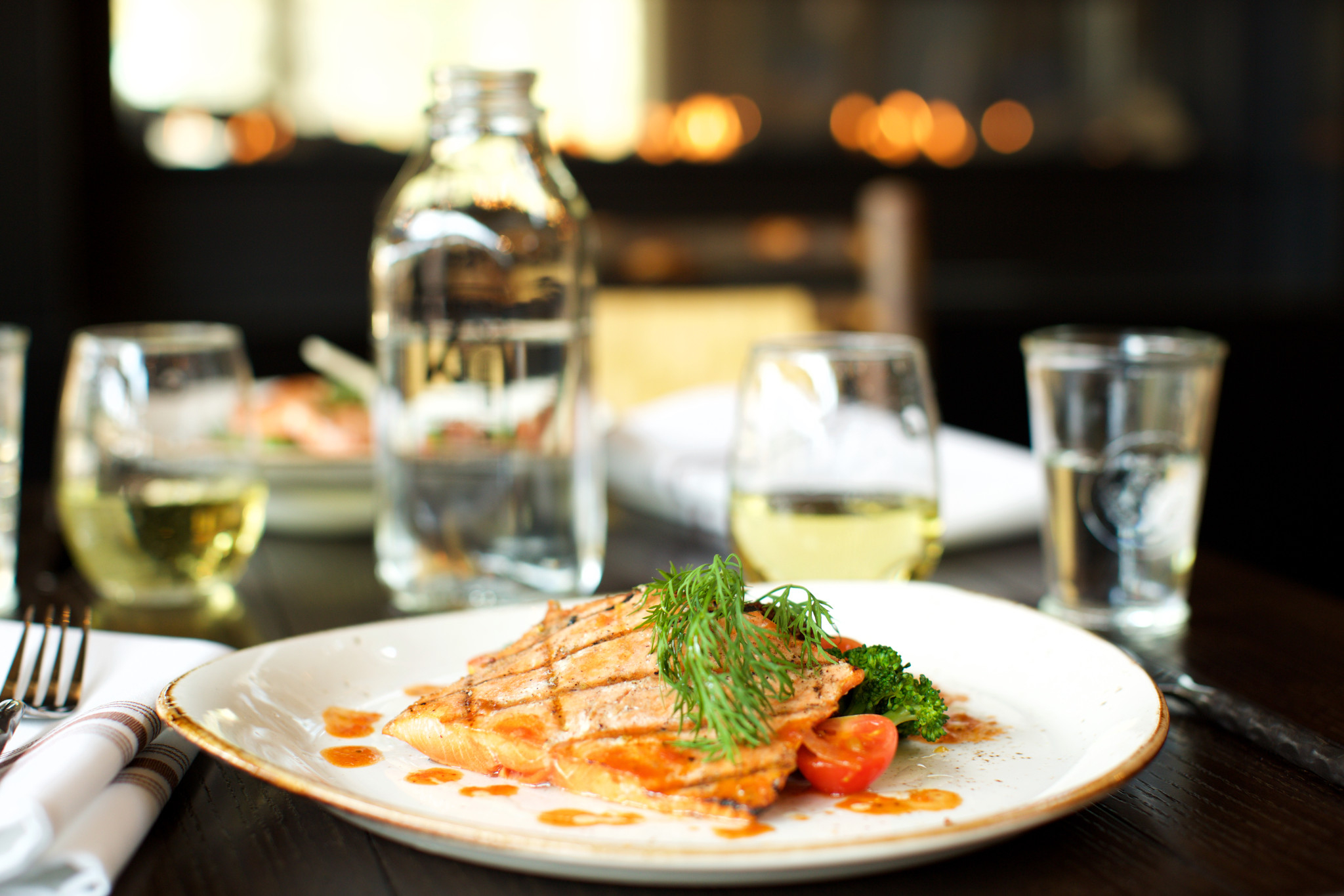 A salmon dinner on a Holland America Cruise