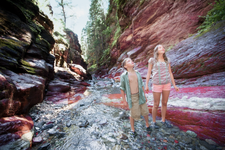 two kids exploring a canyon in Alberta