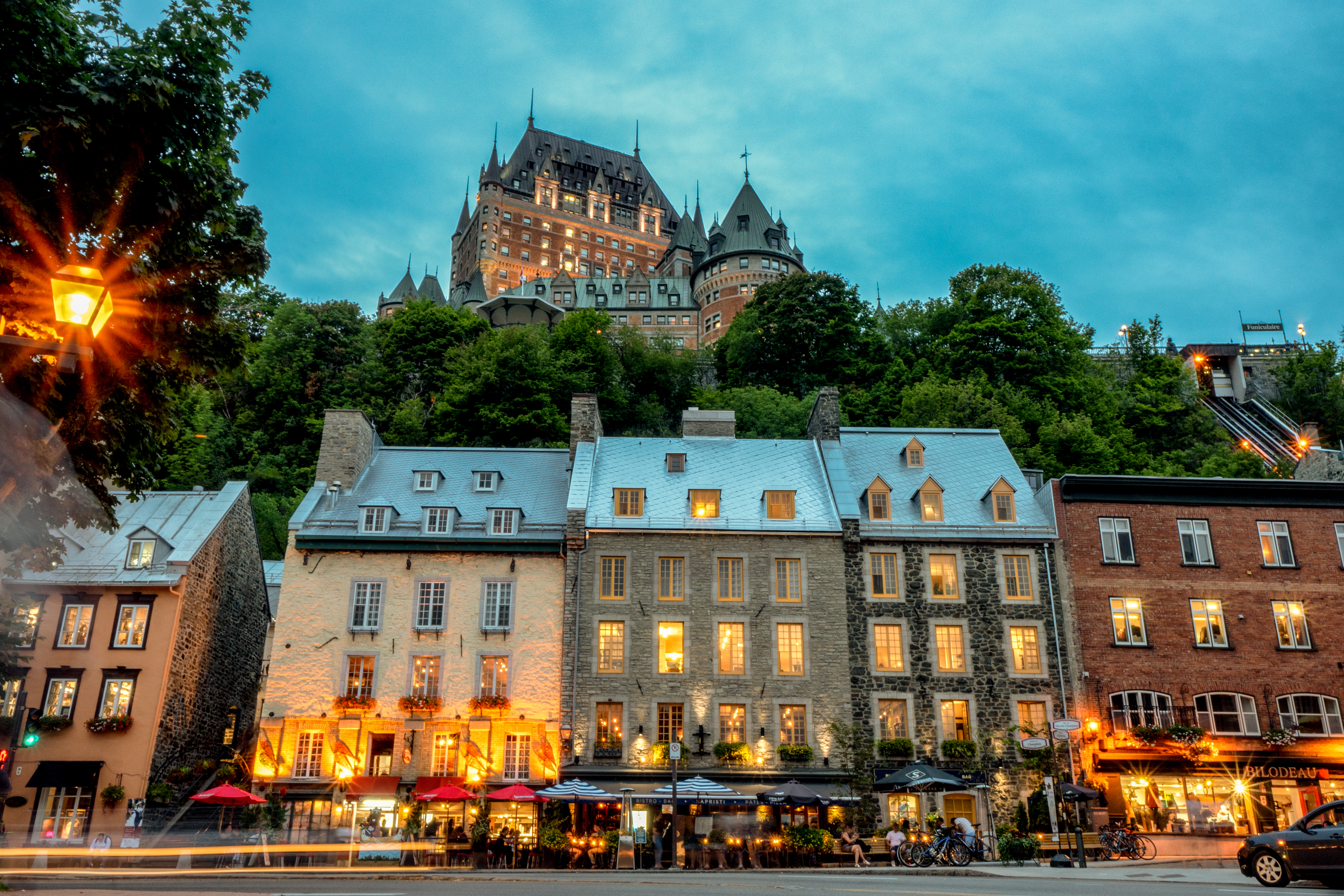 Historic Chateau Frontenac from below, historic buildings in Old Quebec City