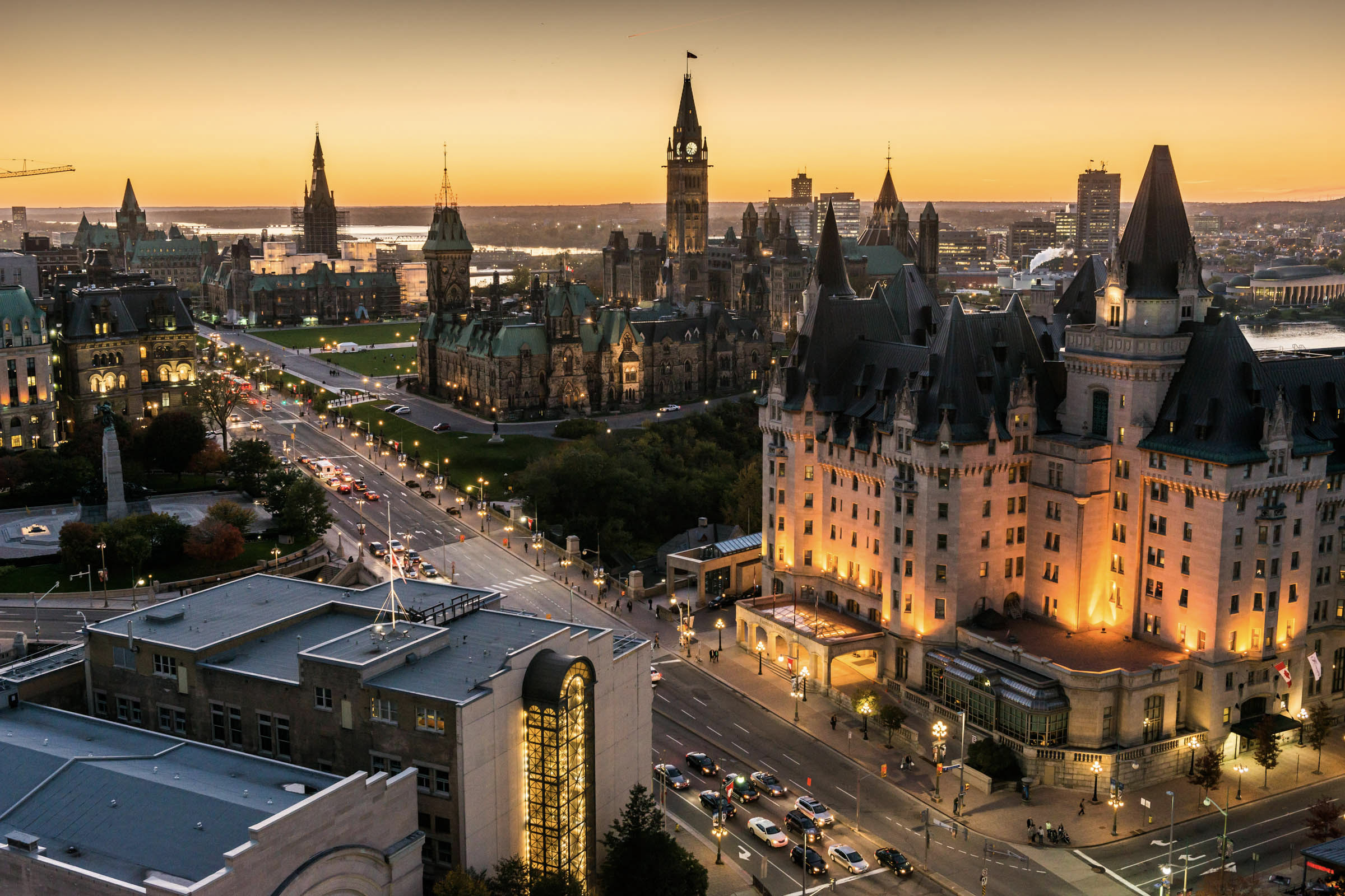 aerial view of Fairmont Chateau Laurier