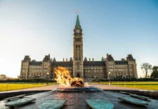 The Center Block and the Peace Tower in Parliament Hill at Ottawa in Canada