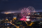 Fireworks above the Quebec City skyline at night