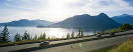 Sea to Sky highway to Whisler with mountains in background