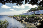 The Ocean train travels along the coast, moving away from the city 