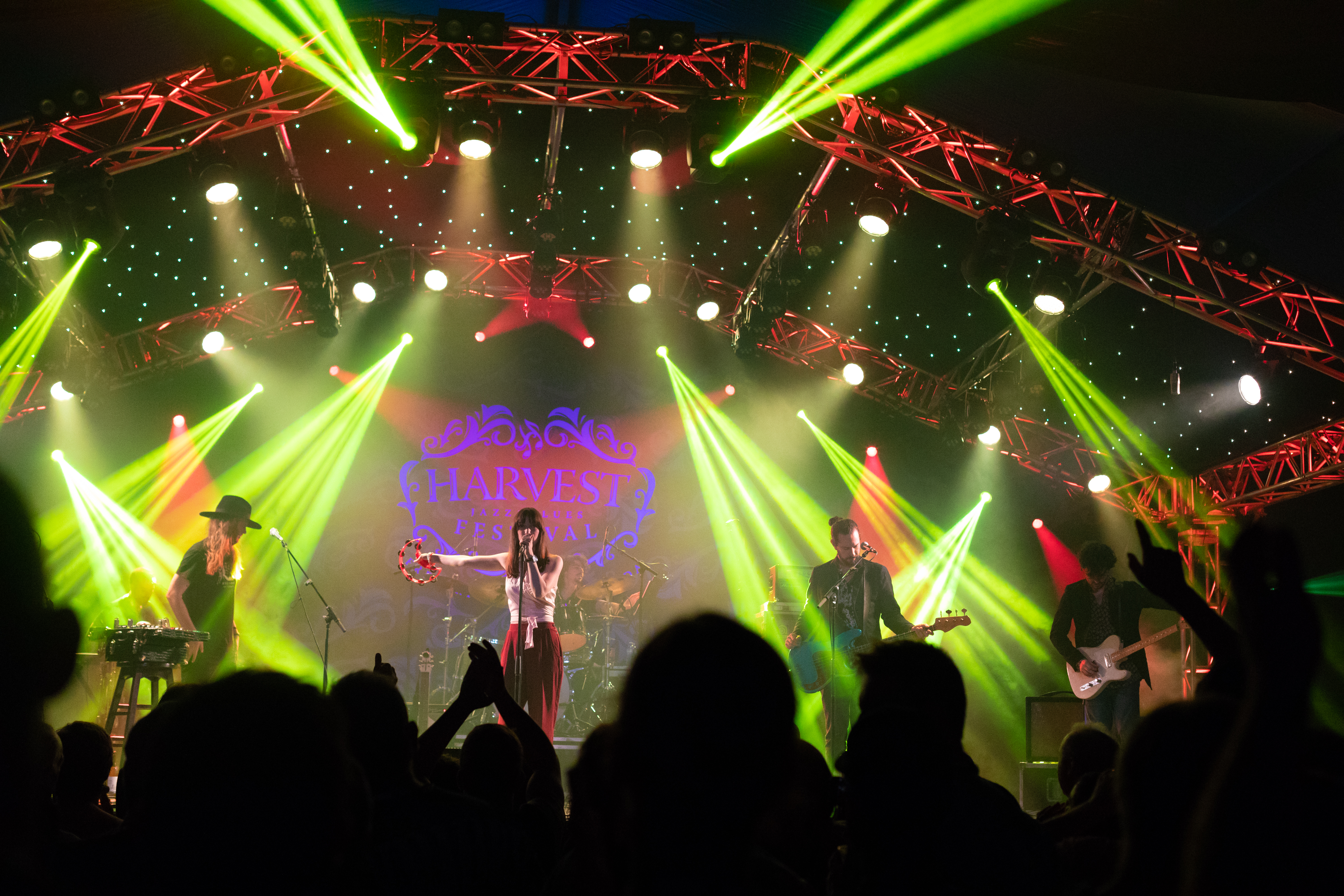Audience watch musical performance at Fredericton's Harvest Jazz and Blues Festival in the city's downtown