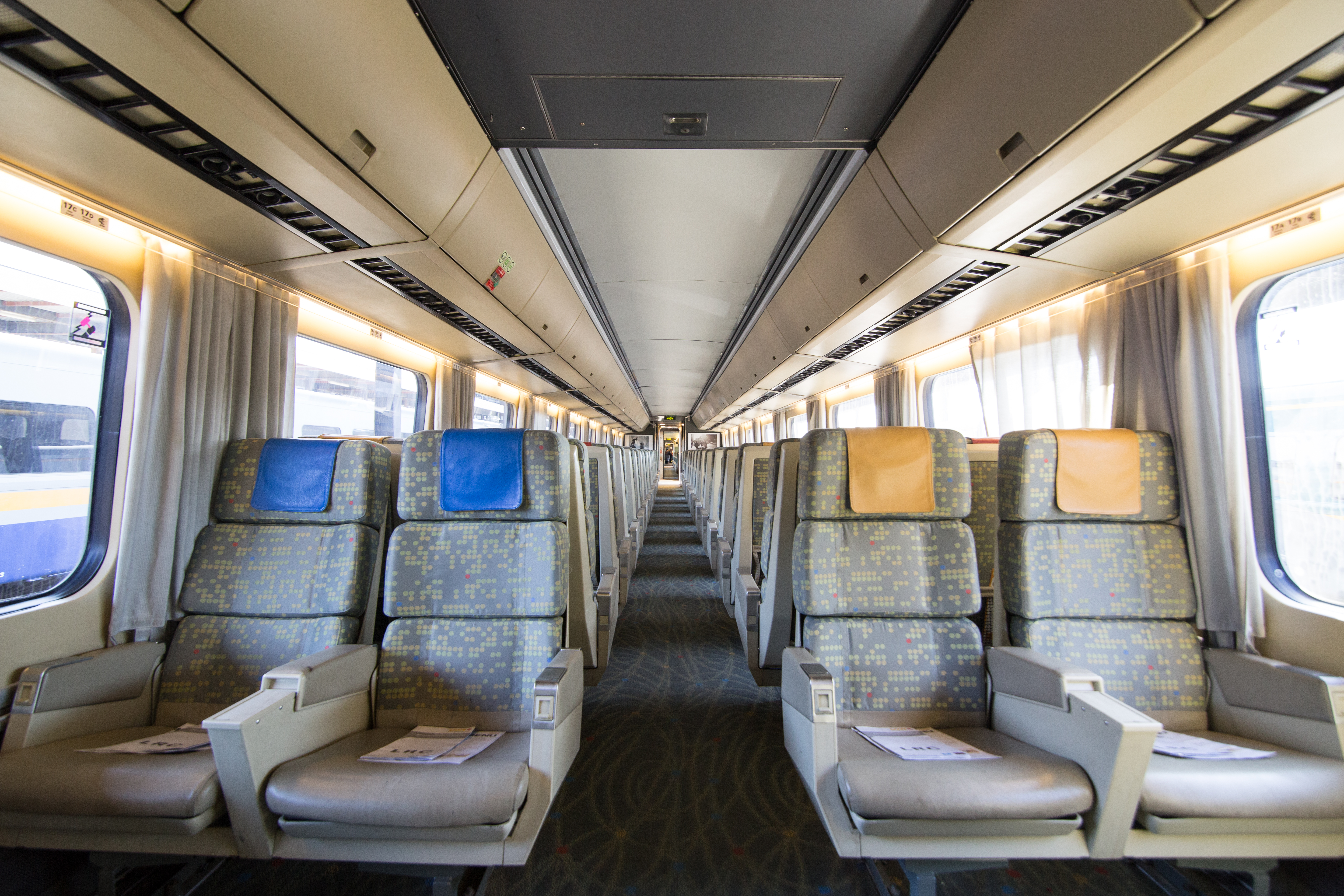 Economy class seating on a VIA Rail train