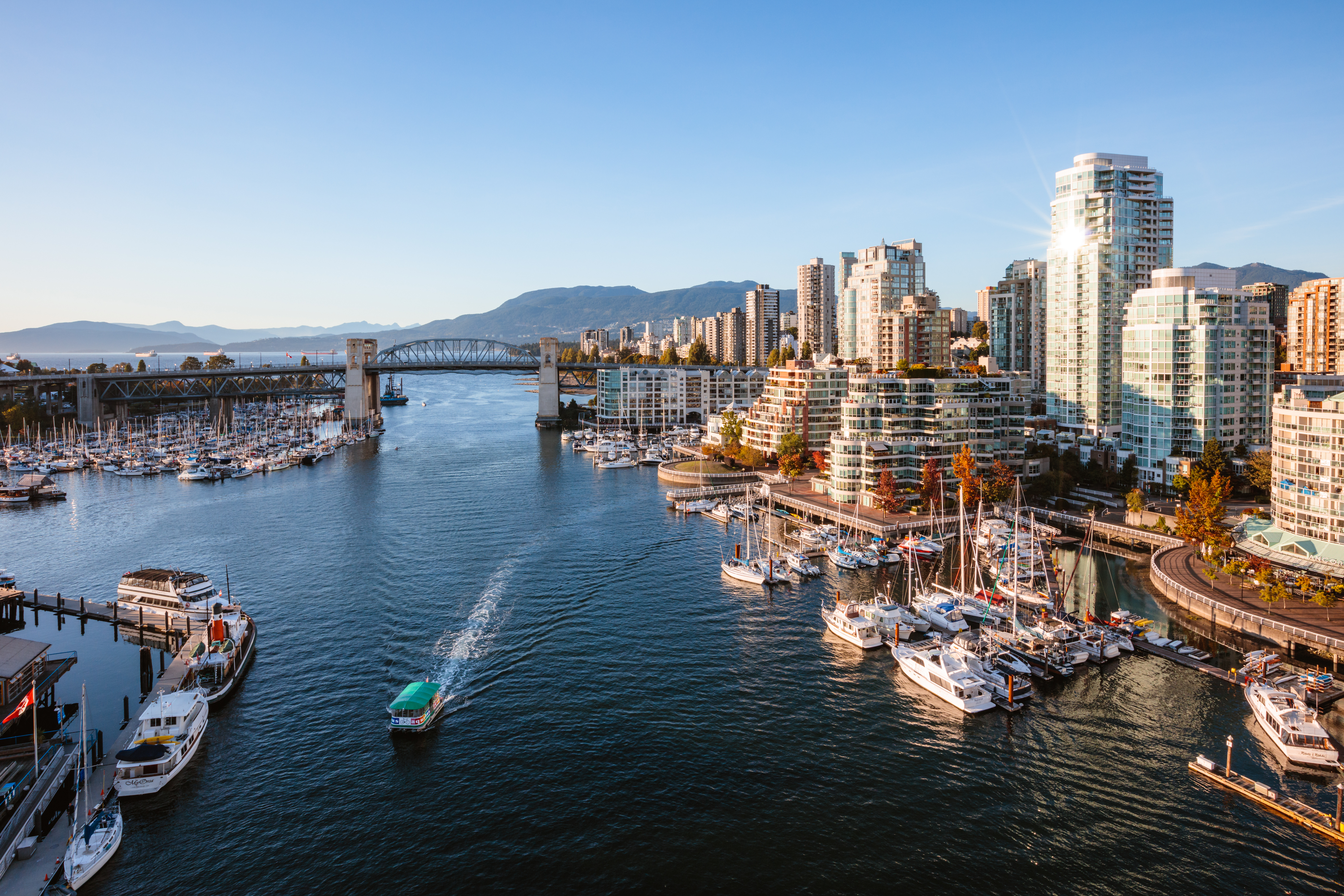 Burrard Bridge and waterfront community, False Creek, in Vancouver, British Columbia, Canada