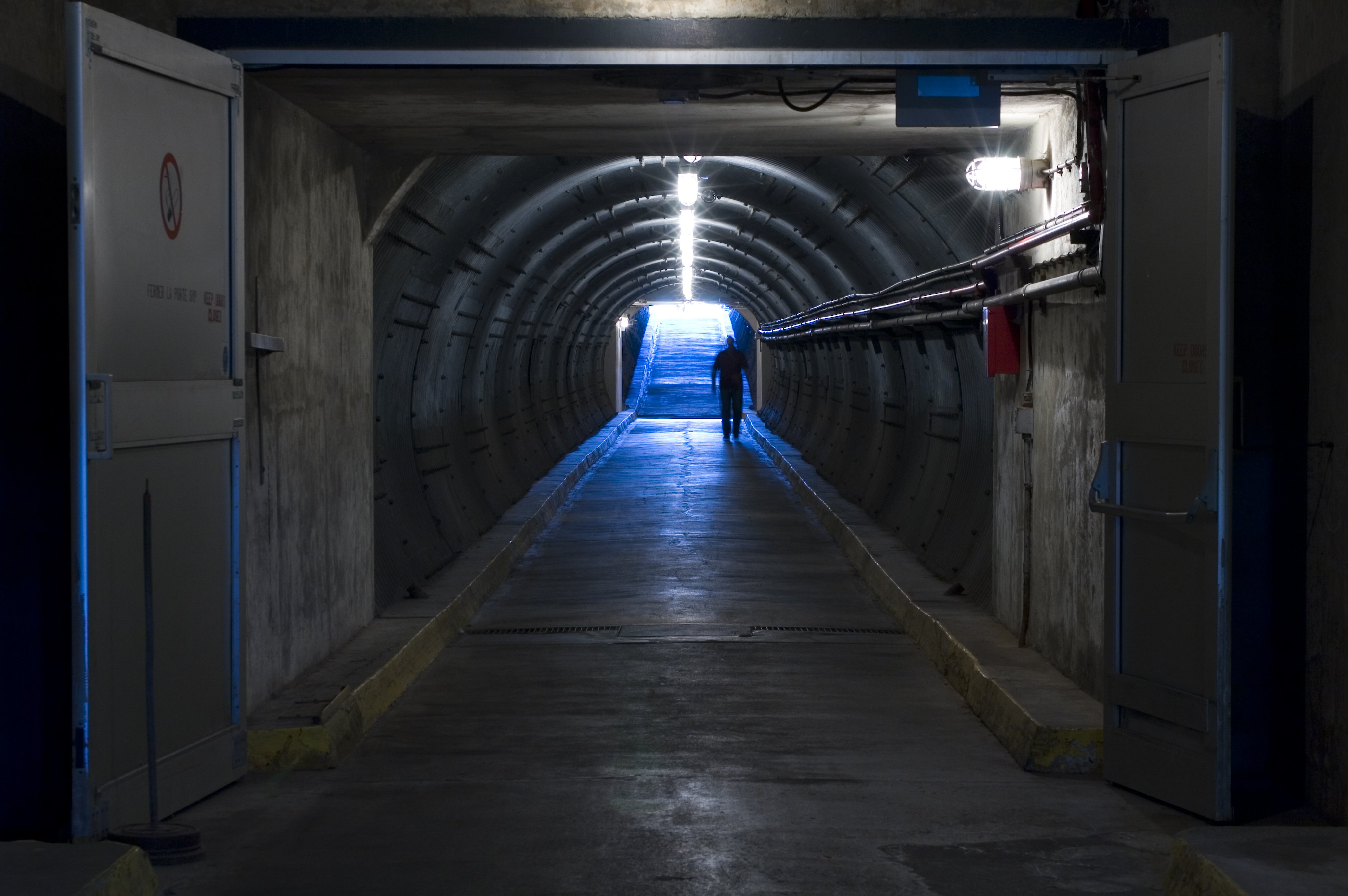Metal entrance way to and main tunnel in underground bunker of Diefenbunker, Canada's Cold War Museum, in Ottawa