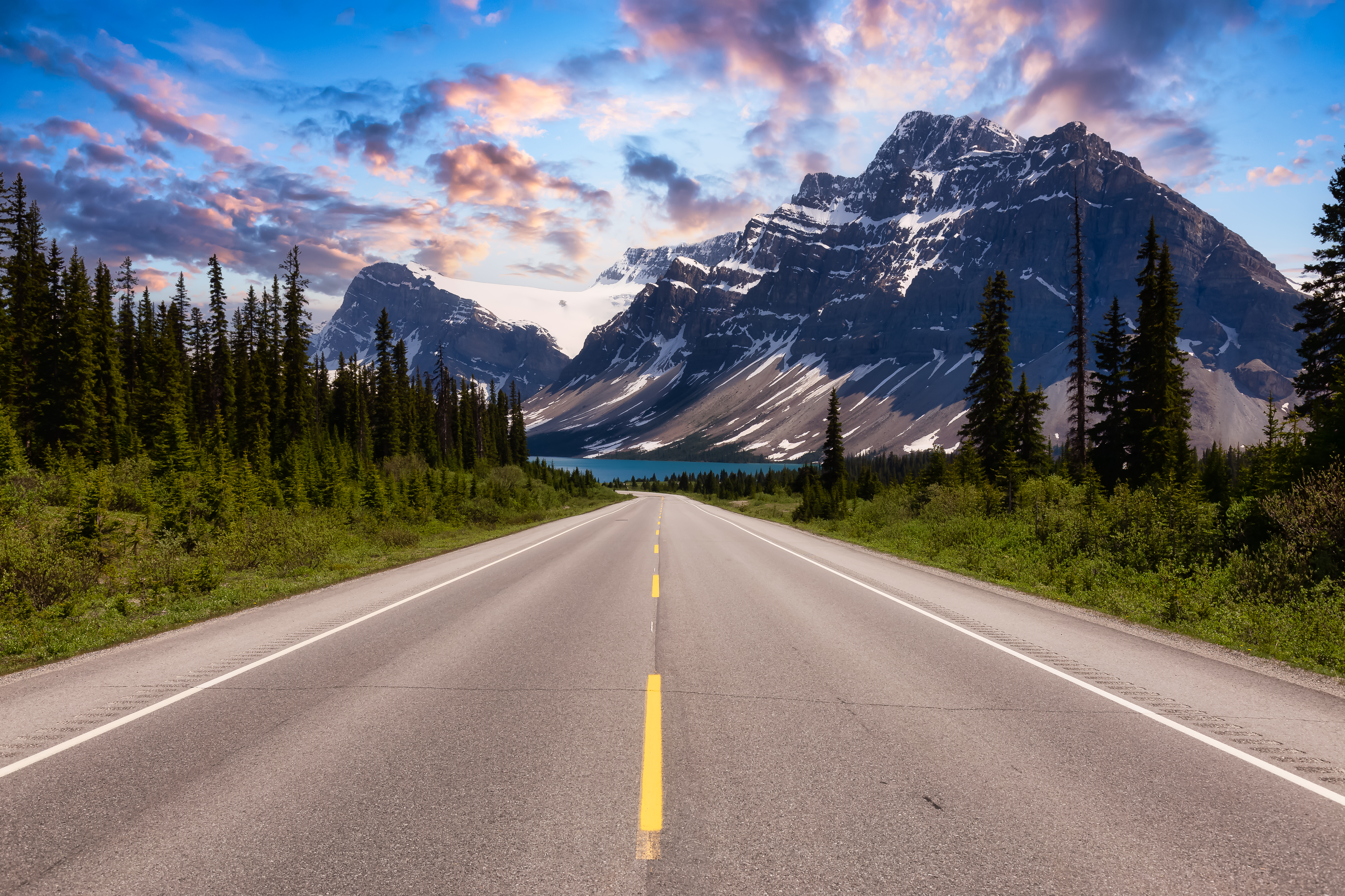 Dramatic clouds over Jasper National Park on road of the Icefields Parkway in Alberta, Canada