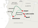 Map of Rocky Mountaineer’s three train routes