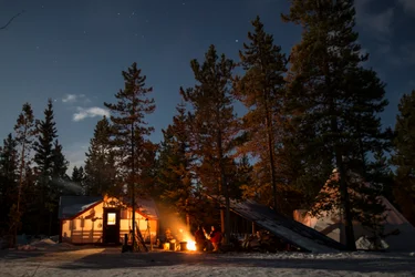 Cabin at night in Whitehorse