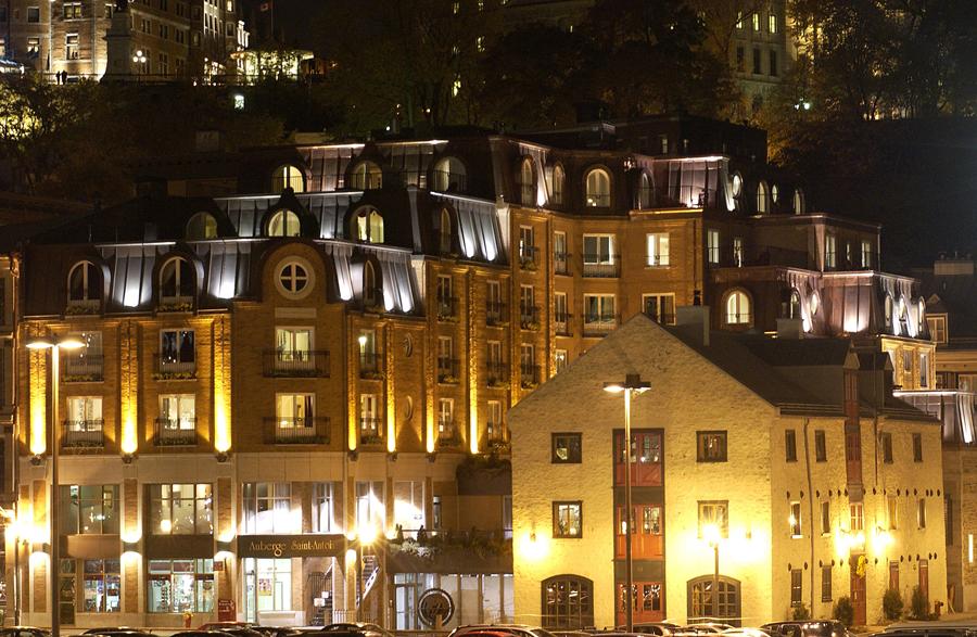 Historic buildings in Quebec City's Old Port in the evening