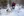 Three people on a dogsledding ride through the snowy forest in Churchill