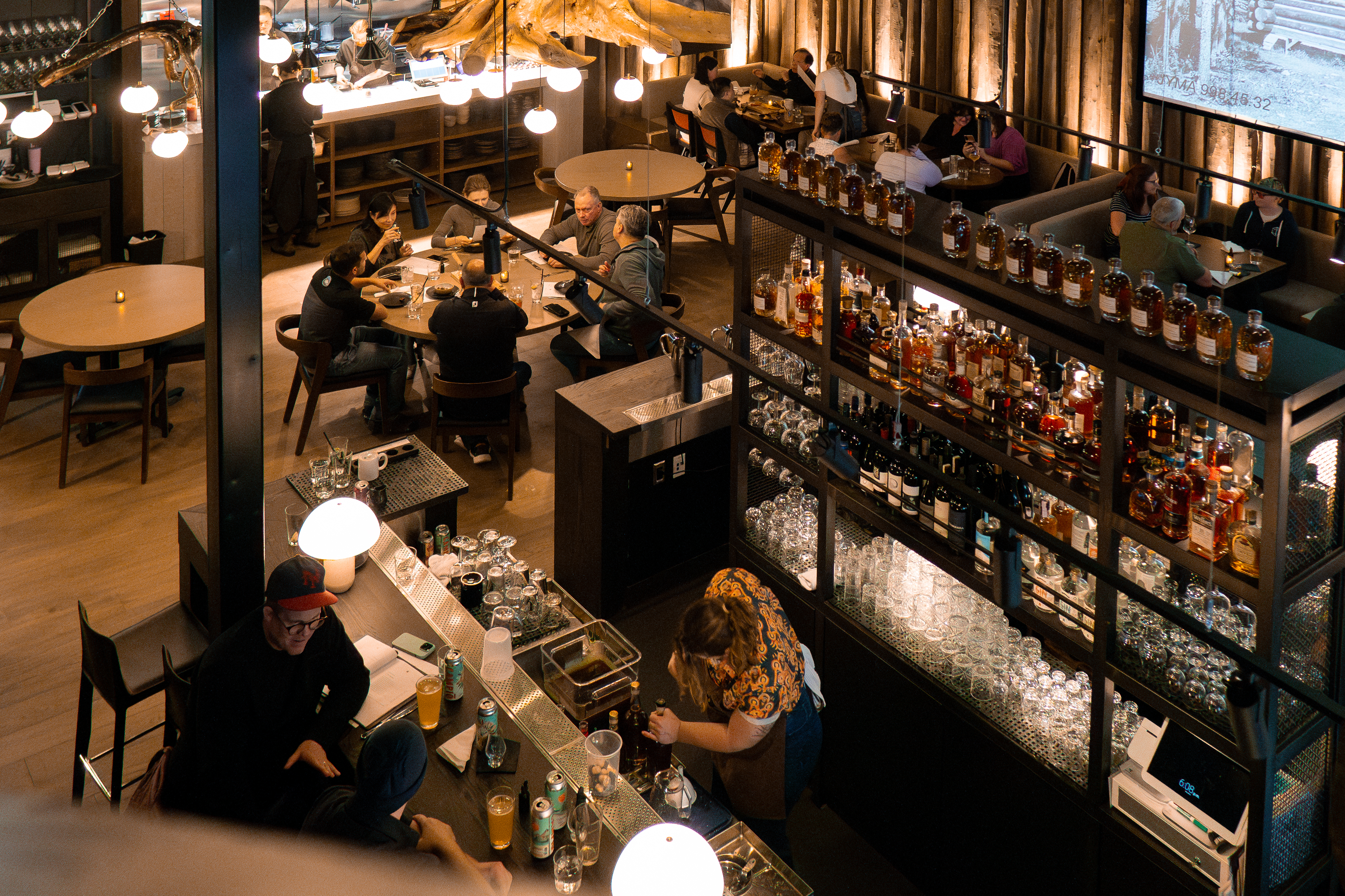 Interior top view at The Maligne Range restaurant in Jasper