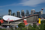 View of Scotiabank Saddledome area, skyscrapers and Calgary tower
