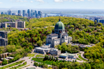View of Mont Royal and St Joseph's Oratory surrounded by green trees in summer