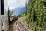 Rocky Mountaineer train travelling towards the mountains