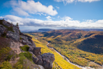View of river winding through valley, mountains and Atlantic coastline from the Franey Trail