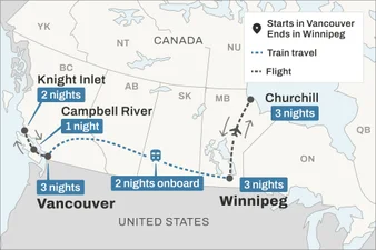 Map of the Lords of the Wilderness Train and Polar Bear Trip
