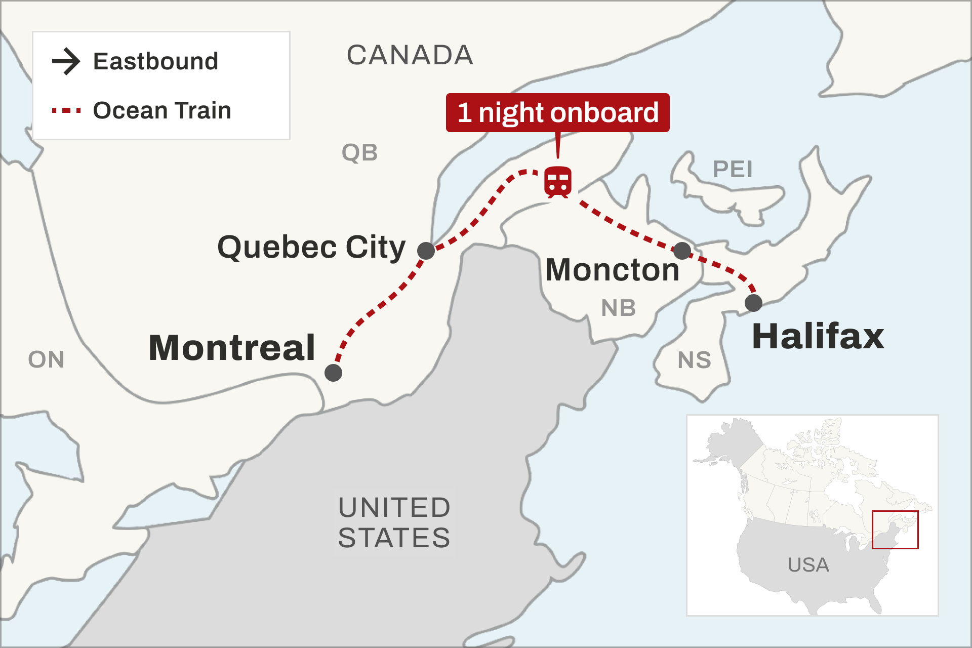 Route map of the Ocean Train